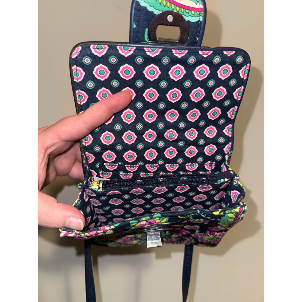 Vera Bradley Quilted Paisley Crossbody Bag Navy Pink Floral Turn Lock Purse - Picture 5 of 6